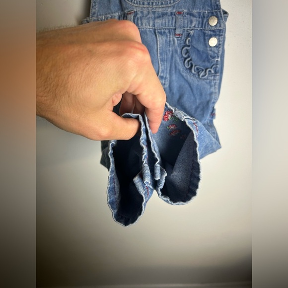 Vtg 90s Faded Glory Denim Overalls Size 18 Months Little Girl Sherry Embroidery - Picture 3 of 14